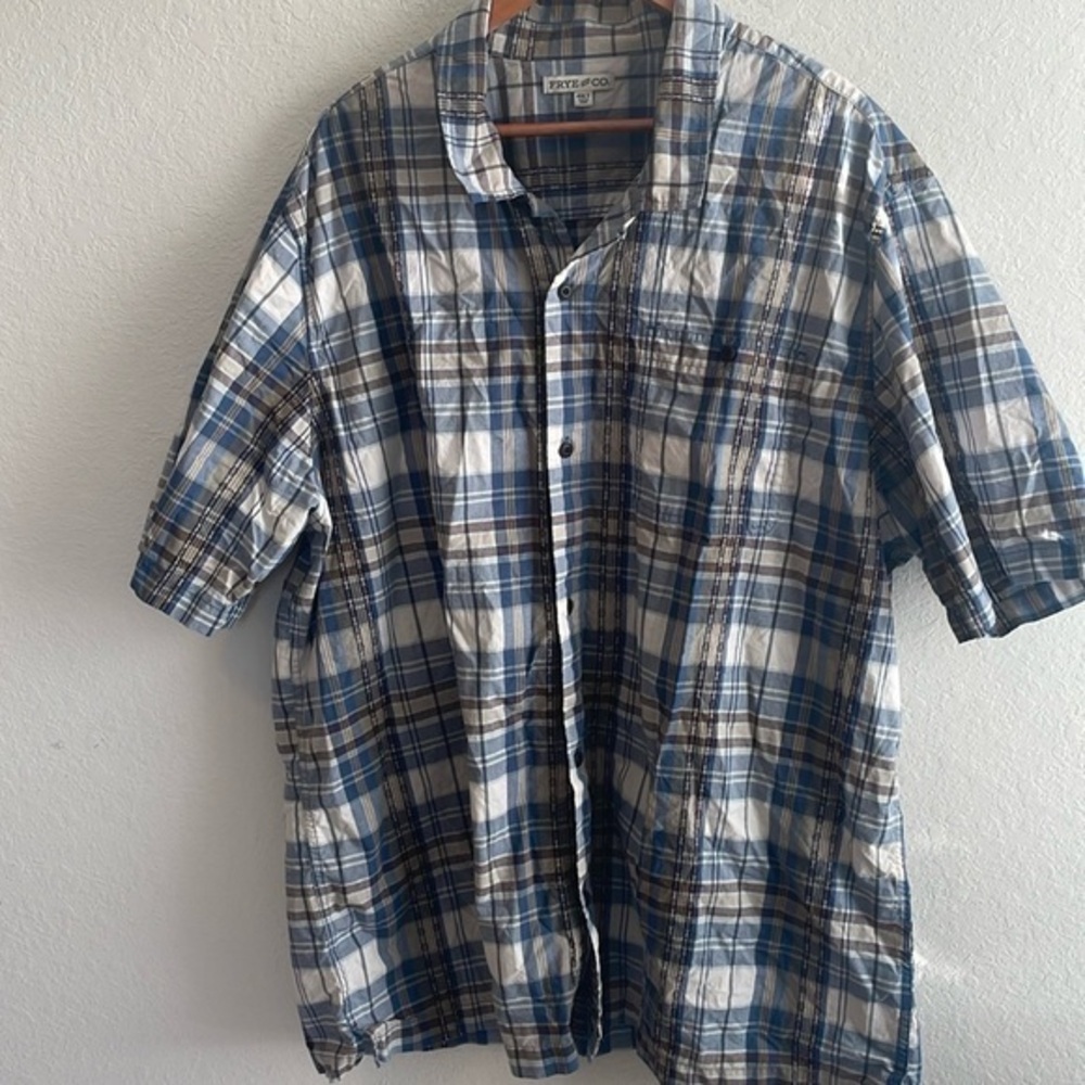 Frye & Co Camp Shirt men’s 4 XLT Short Sleeve Button up plaid casual cotton